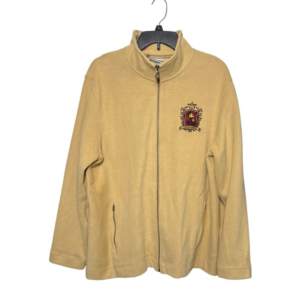 Walt Disney World Vintage Crown Mickey Mouse 1971 Full Zip Sweater Yellow Sz XL